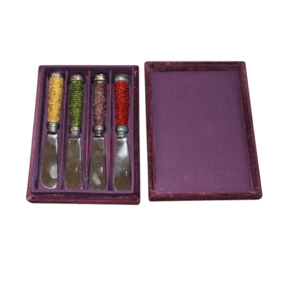 Pottery Barn Beaded Spreader Butter Knife Cheese Knife Set Of 4